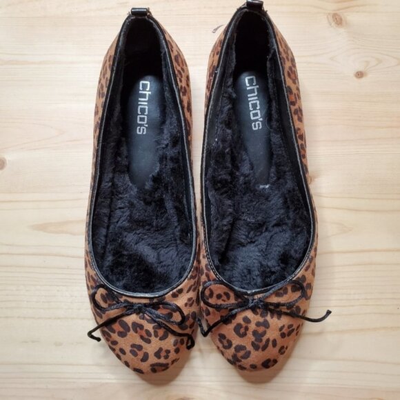 Chico's ballet flats Leopard print faux fur lined size 6 animal print soft - Picture 2 of 10